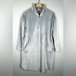 Soft Surroundings 1/4 Zip Velour Tunic Robe Short Plush Gray Size Small